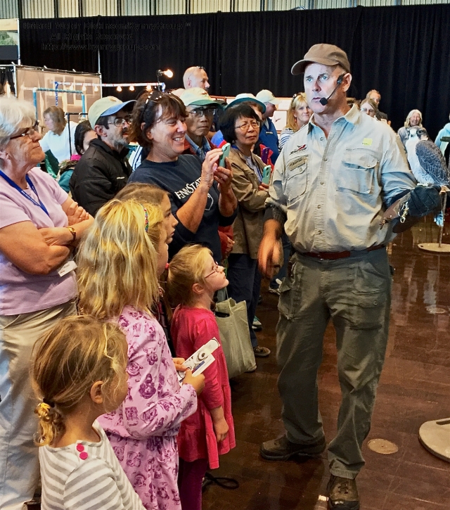 Jonathan Wood, The Raptor Project entertains packed house & marks the return of THE BIRD SHOW at Cape May Fall Festival 2015 Trade Show, Convention Hall, Cape May NJ. ©Mardi Welch Dickinson. All Rights Reserved.